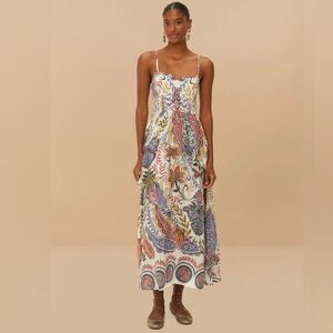 NWT Farm Rio Boho Glam off-white loopy cups maxi dress
